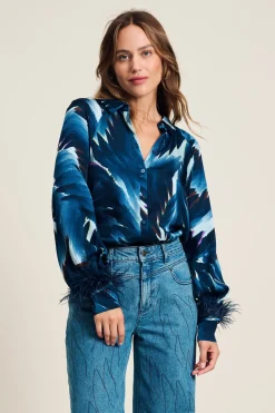 BLOUSE Feathers Blue>POM Amsterdam Online