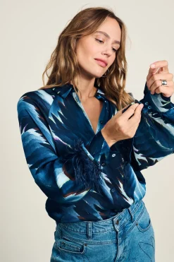 BLOUSE Feathers Blue><noscript><img width=