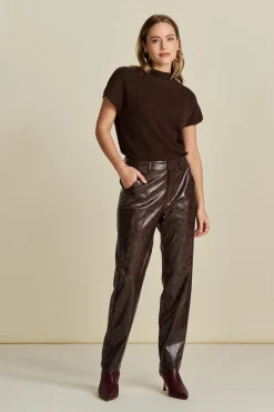 BROEK Faux Leather Brown>POM Amsterdam