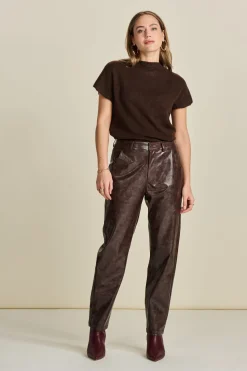 BROEK Faux Leather Brown><noscript><img width=