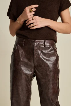 BROEK Faux Leather Brown><noscript><img width=